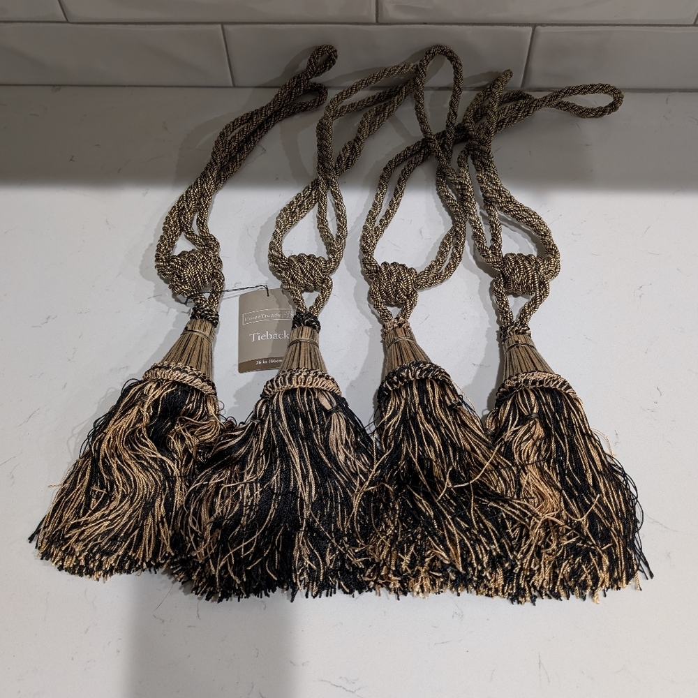 Home Trends Elegant Black and Brown Tassel Tiebacks Size 22"